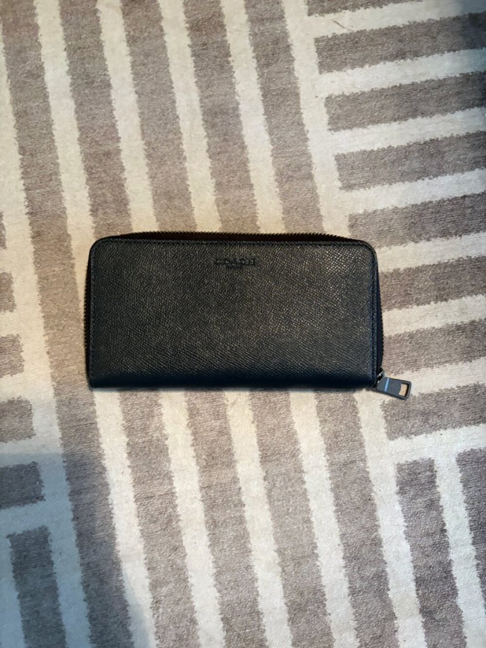 Coach Black Crossgrain Leather Wallet Zip Around Designer Wallet